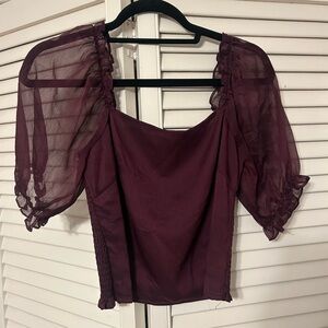 Maroon crop with sheer bubble sleeves, fits S/M